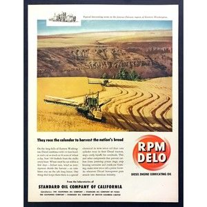 1949 Harvesting Wheat Palouse Washington photo Standard Oil vintage print ad